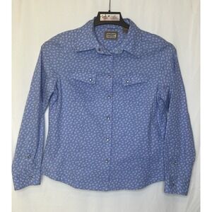 C.E. Schmidt Work Wear Women's Size M Pearl Snap Lg Sleeve Top Blouse Blue/White